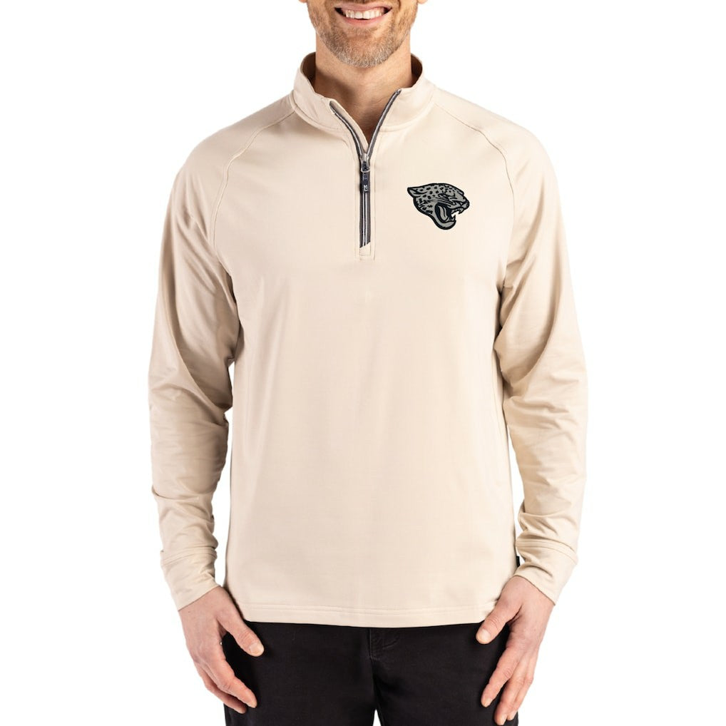 Jacksonville Jaguars Cutter & Buck Adapt Eco Knit Stretch Recycled Quarter-Zip Pullover - Tan outlet