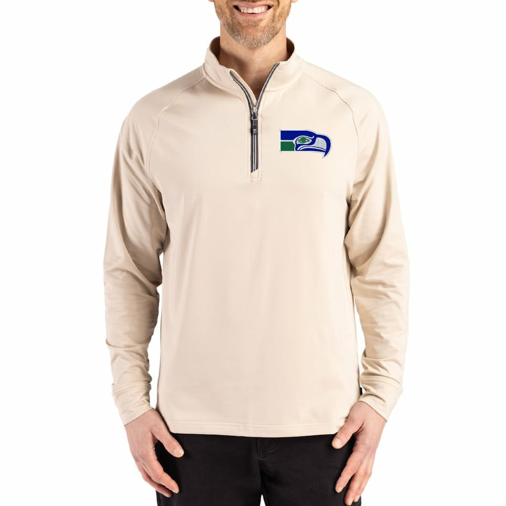 Seattle Seahawks Cutter & Buck Adapt Eco Knit Stretch Recycled Quarter-Zip Pullover - Tan outlet