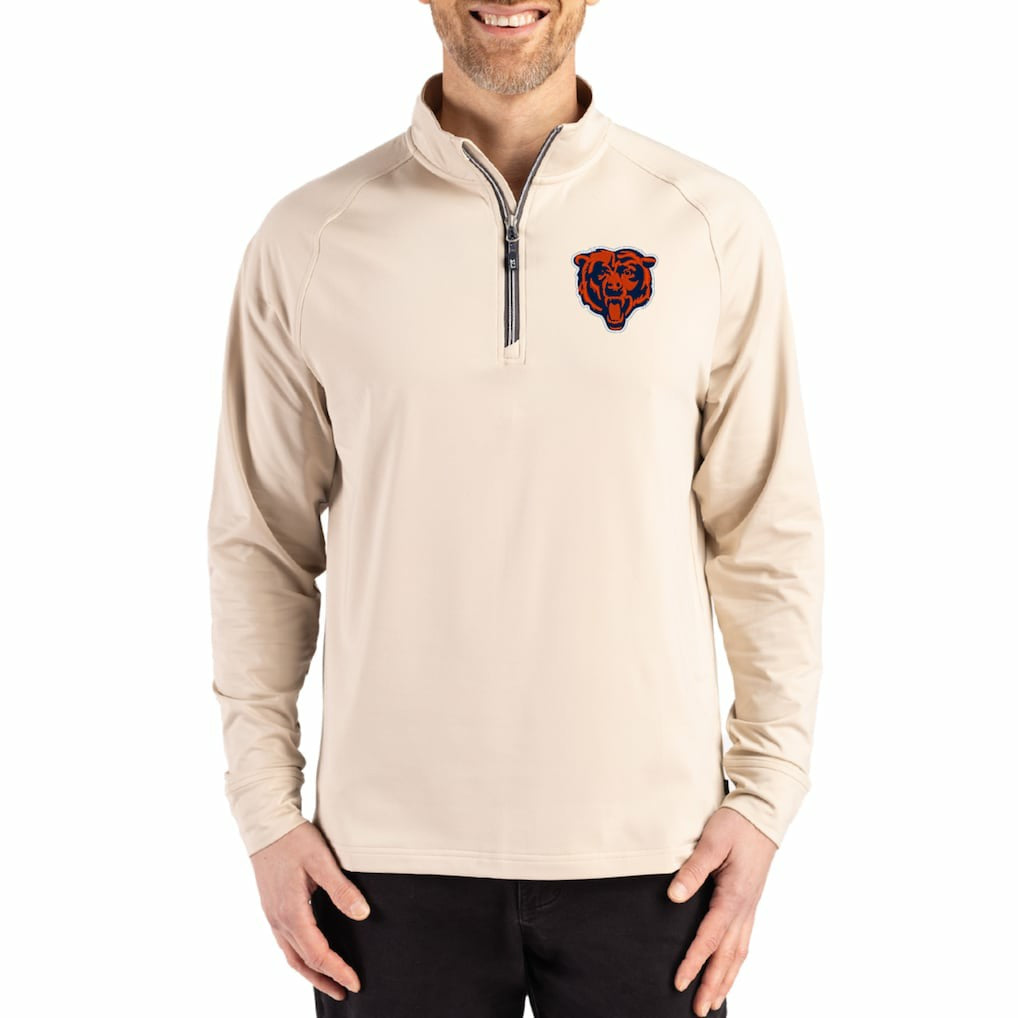 Chicago Bears Cutter & Buck Adapt Eco Knit Stretch Recycled Quarter-Zip Pullover - Tan on sale