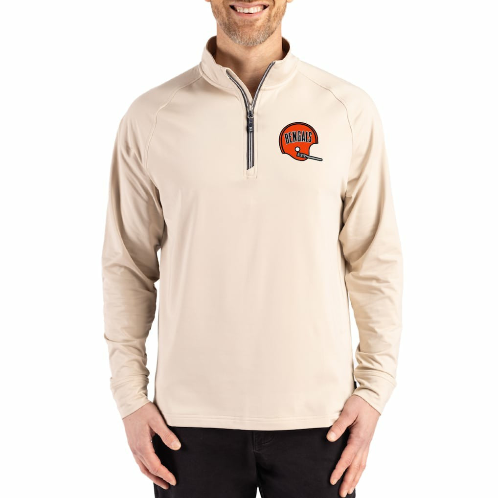 Cincinnati Bengals Cutter & Buck Throwback Logo Adapt Eco Knit Stretch Recycled Quarter-Zip Pullover - Tan cheap