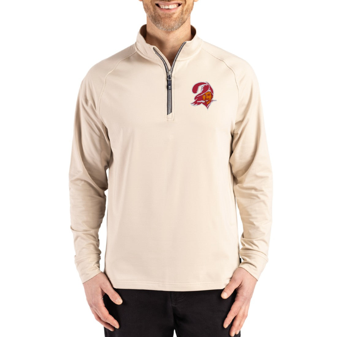 Tampa Bay Buccaneers Cutter & Buck Throwback Logo Adapt Eco Knit Stretch Recycled Quarter-Zip Pullover - Tan cheap