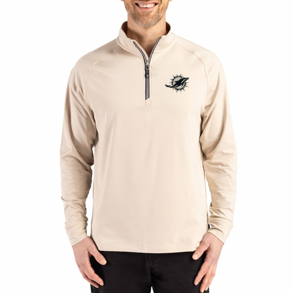 Miami Dolphins Cutter & Buck Adapt Eco Knit Stretch Recycled Quarter-Zip Pullover - Tan sale