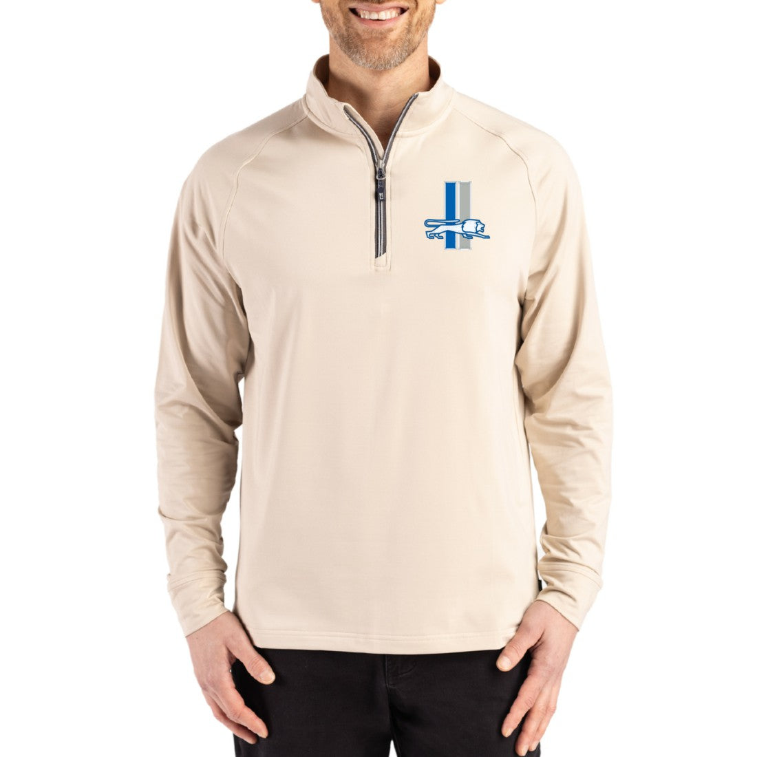Detroit Lions Cutter & Buck Throwback Logo Adapt Eco Knit Stretch Recycled Quarter-Zip Pullover - Tan for sale