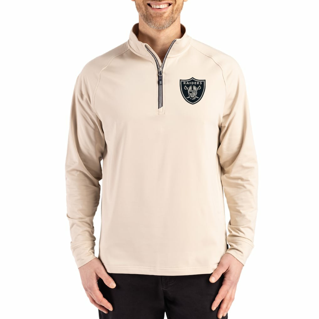 Las Vegas Raiders Cutter & Buck Adapt Eco Knit Stretch Recycled Quarter-Zip Pullover - Tan online