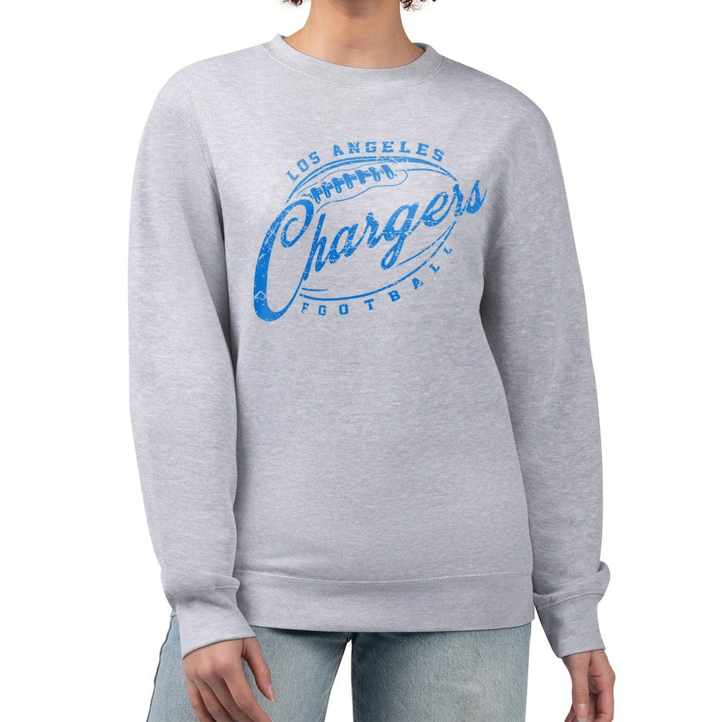 Los Angeles Chargers G-III 4Her by Carl Banks Women's Distressed Graphics Fleece Pullover Sweatshirt - Gray for sale