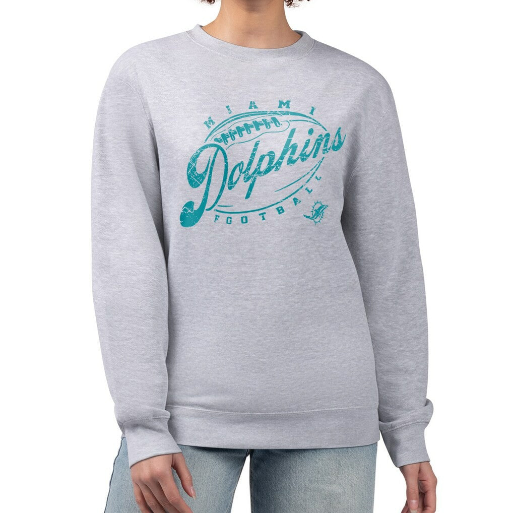 Miami Dolphins G-III 4Her by Carl Banks Women's Distressed Graphics Fleece Pullover Sweatshirt - Gray sale