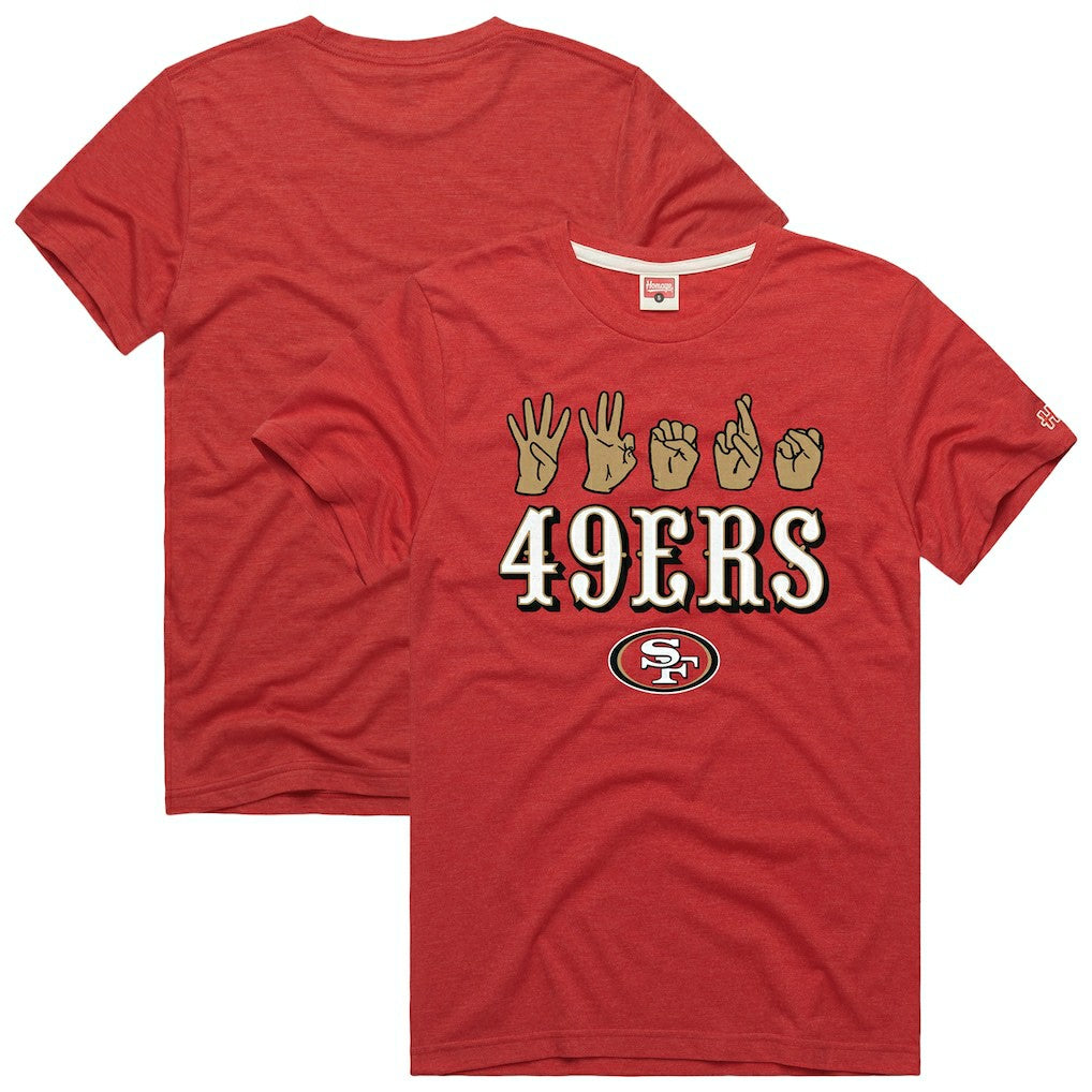 San Francisco 49ers Homage Unisex NFL ASL Collection by Love Sign Tri-Blend T-Shirt - Scarlet on sale