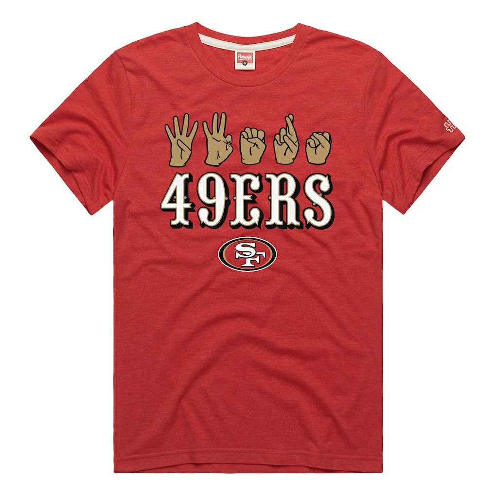 San Francisco 49ers Homage Unisex NFL ASL Collection by Love Sign Tri-Blend T-Shirt - Scarlet on sale