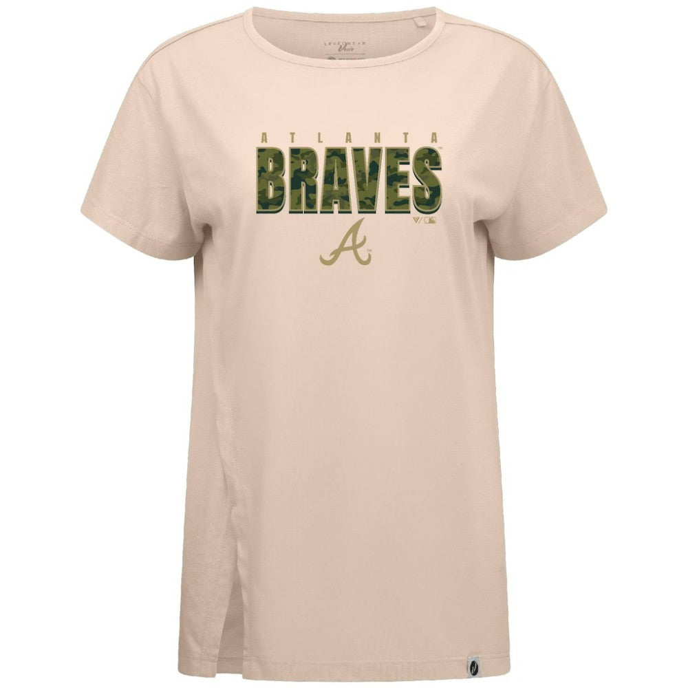 Atlanta Braves Levelwear Women's Influx Protect W T-Shirt - Khaki