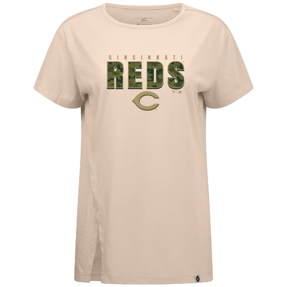 Cincinnati Reds Levelwear Women's Influx Protect W T-Shirt - Khaki