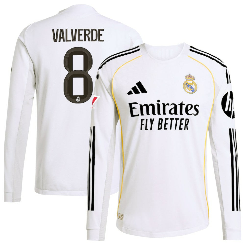 Federico Valverde Real Madrid 2025/26 Home Long Sleeve Jersey - White | Adidas cheap