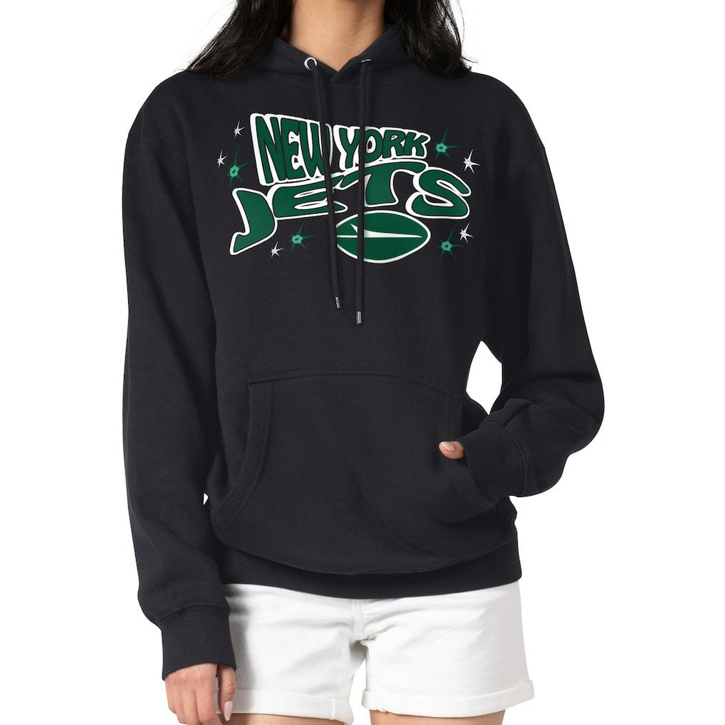 New York Jets Starter Women's Fireworks Fleece Pullover Hoodie - Black sale