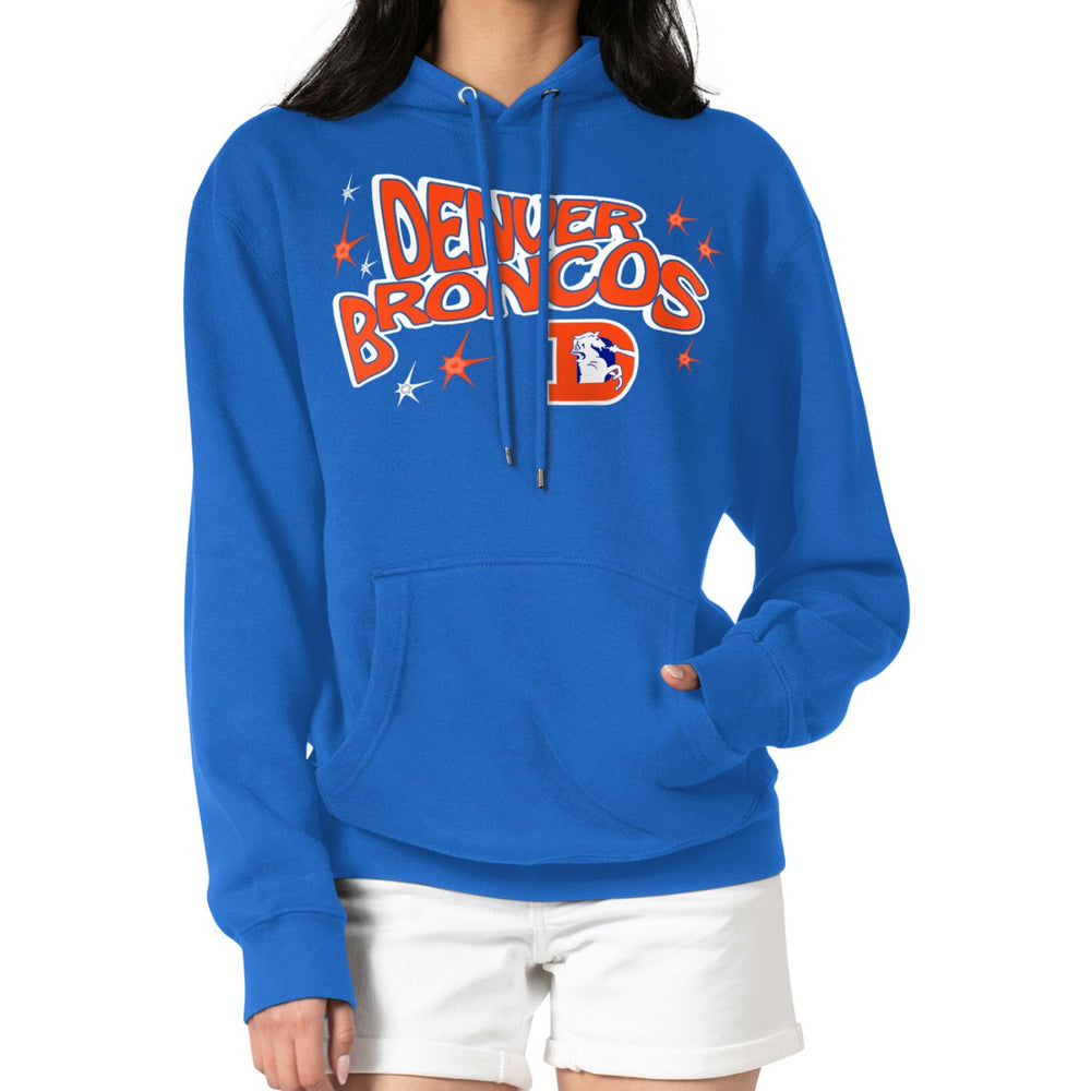 Denver Broncos Starter Women's Fireworks Fleece Pullover Hoodie - Royal on sale