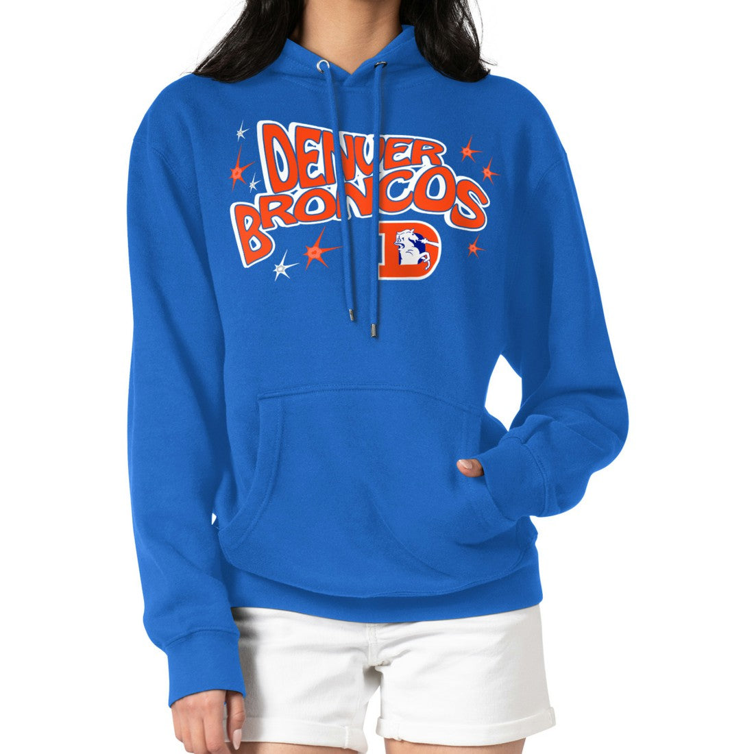 Denver Broncos Starter Women's Fireworks Fleece Pullover Hoodie - Royal on sale