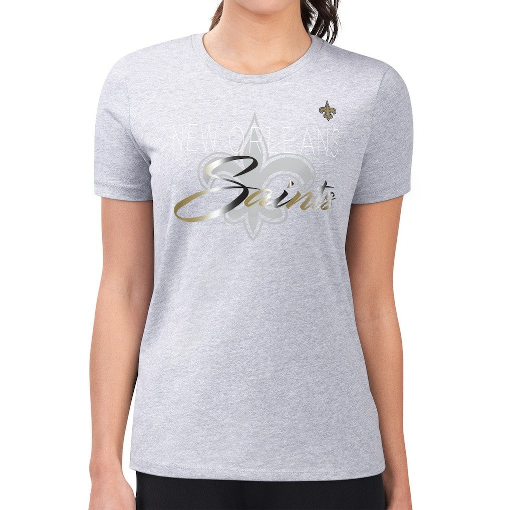 New Orleans Saints G-III 4Her by Carl Banks Women's Super-Slim Fit Lightweight Shadow Logo T-Shirt - Gray discount