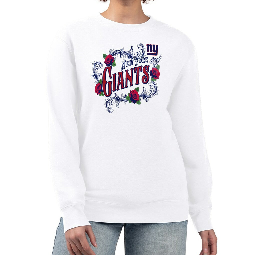 New York Giants G-III 4Her by Carl Banks Women's Roses Fleece Tri-Blend Pullover Sweatshirt - White outlet
