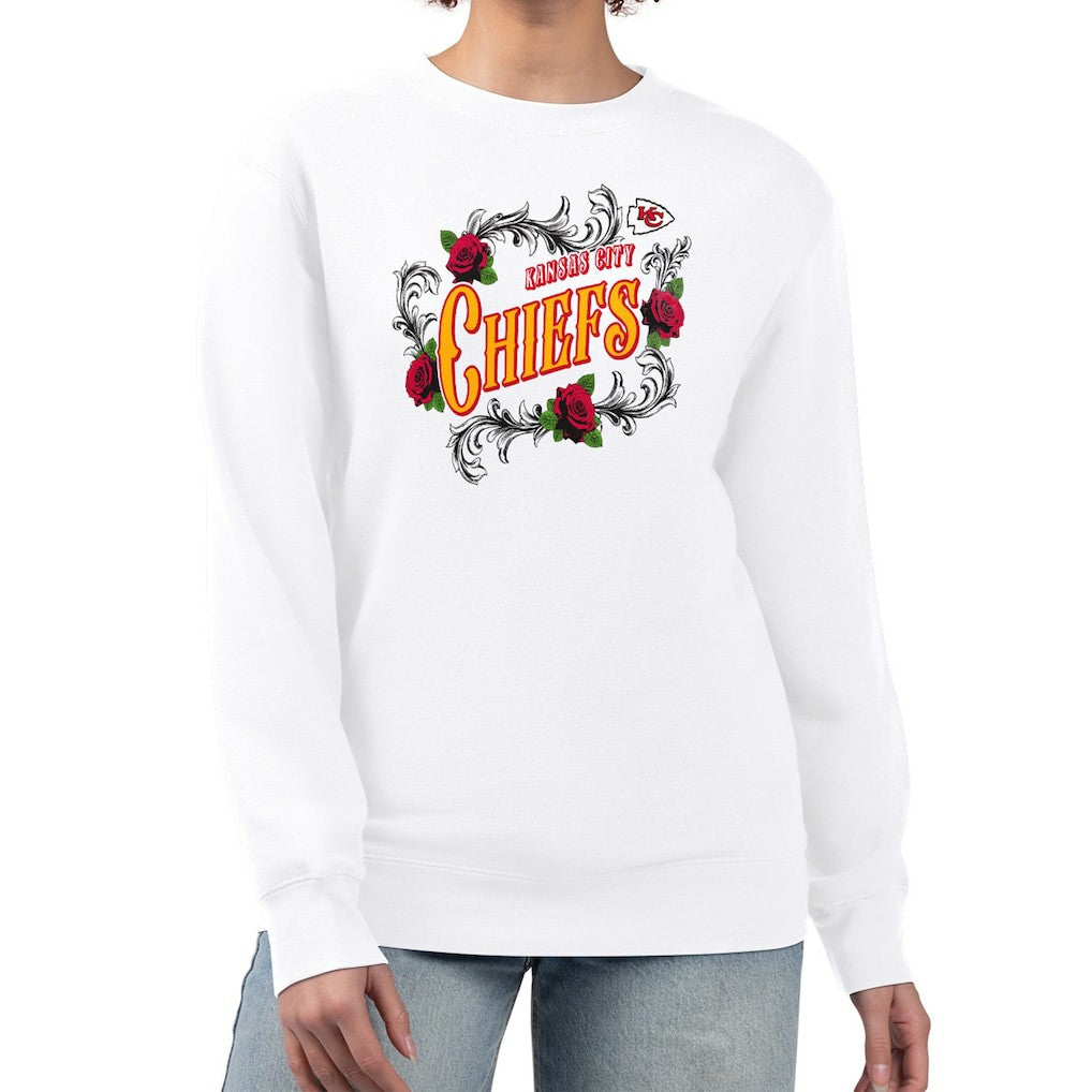 Kansas City Chiefs G-III 4Her by Carl Banks Women's Roses Fleece Tri-Blend Pullover Sweatshirt - White on sale