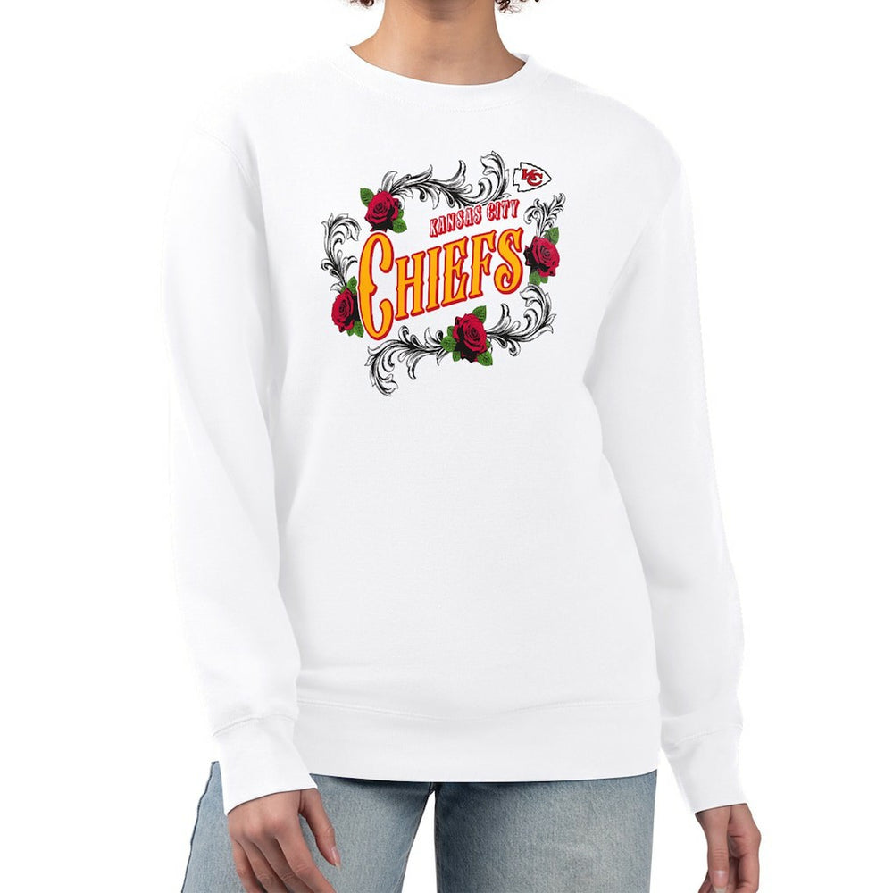 Kansas City Chiefs G-III 4Her by Carl Banks Women's Roses Fleece Tri-Blend Pullover Sweatshirt - White on sale