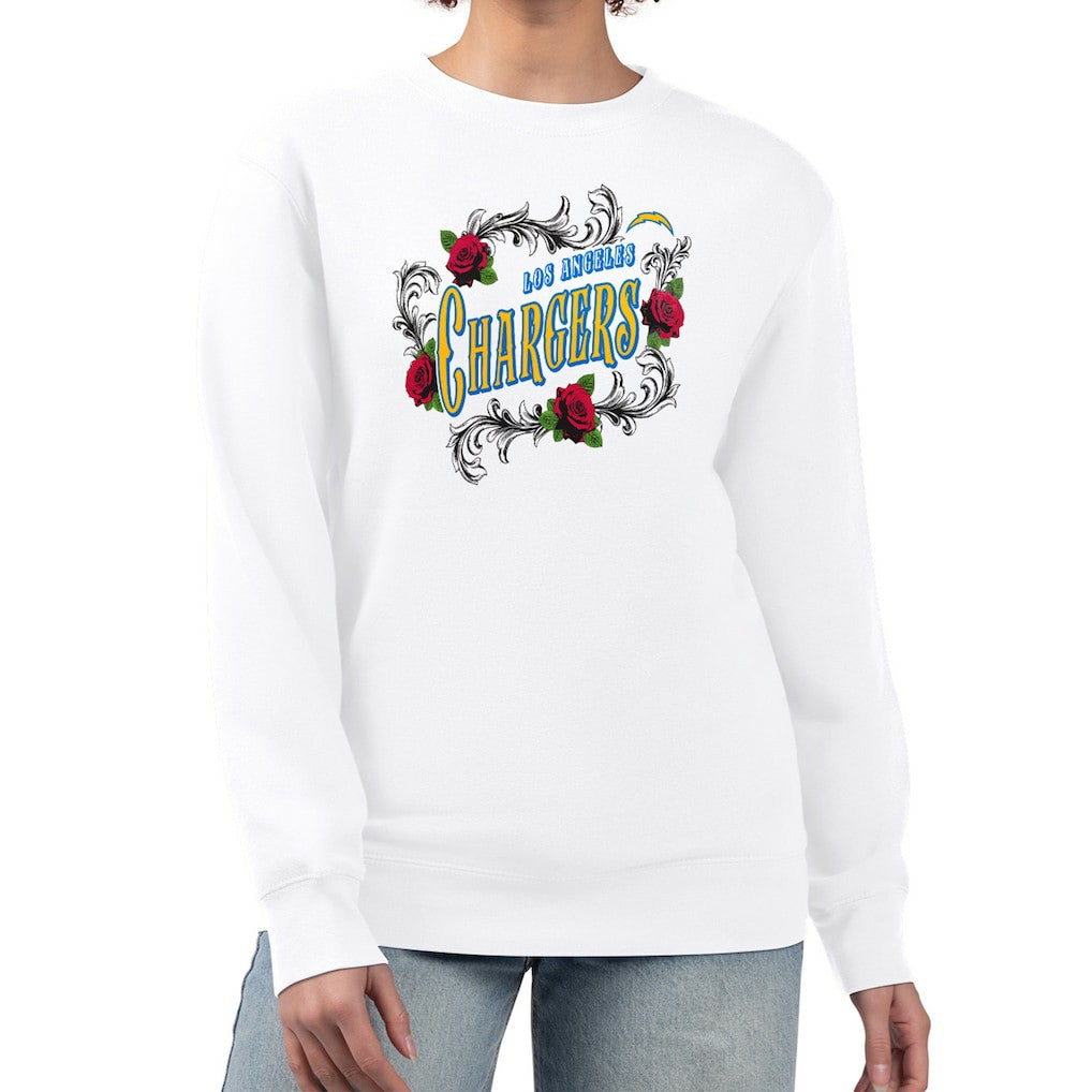 Los Angeles Chargers G-III 4Her by Carl Banks Women's Roses Fleece Tri-Blend Pullover Sweatshirt - White sale