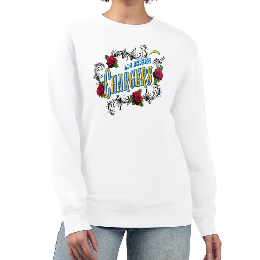 Los Angeles Chargers G-III 4Her by Carl Banks Women's Roses Fleece Tri-Blend Pullover Sweatshirt - White sale