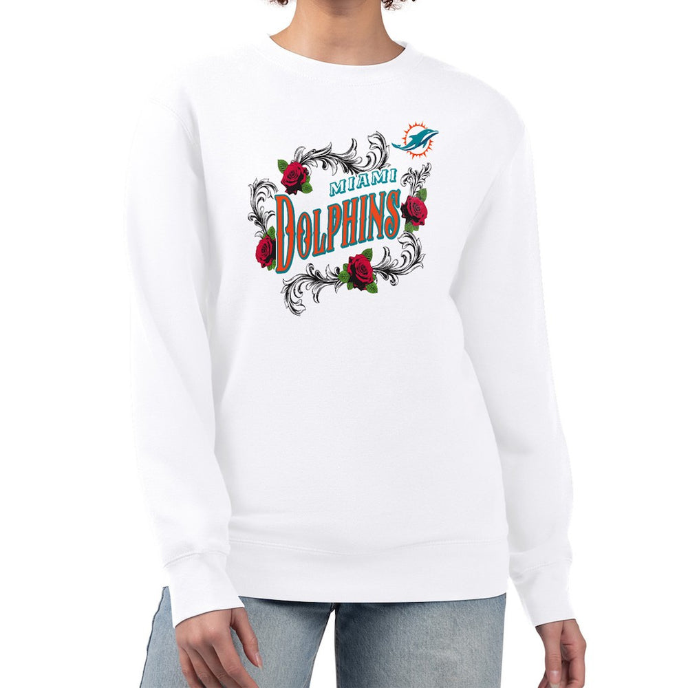 Miami Dolphins G-III 4Her by Carl Banks Women's Roses Fleece Tri-Blend Pullover Sweatshirt - White cheap