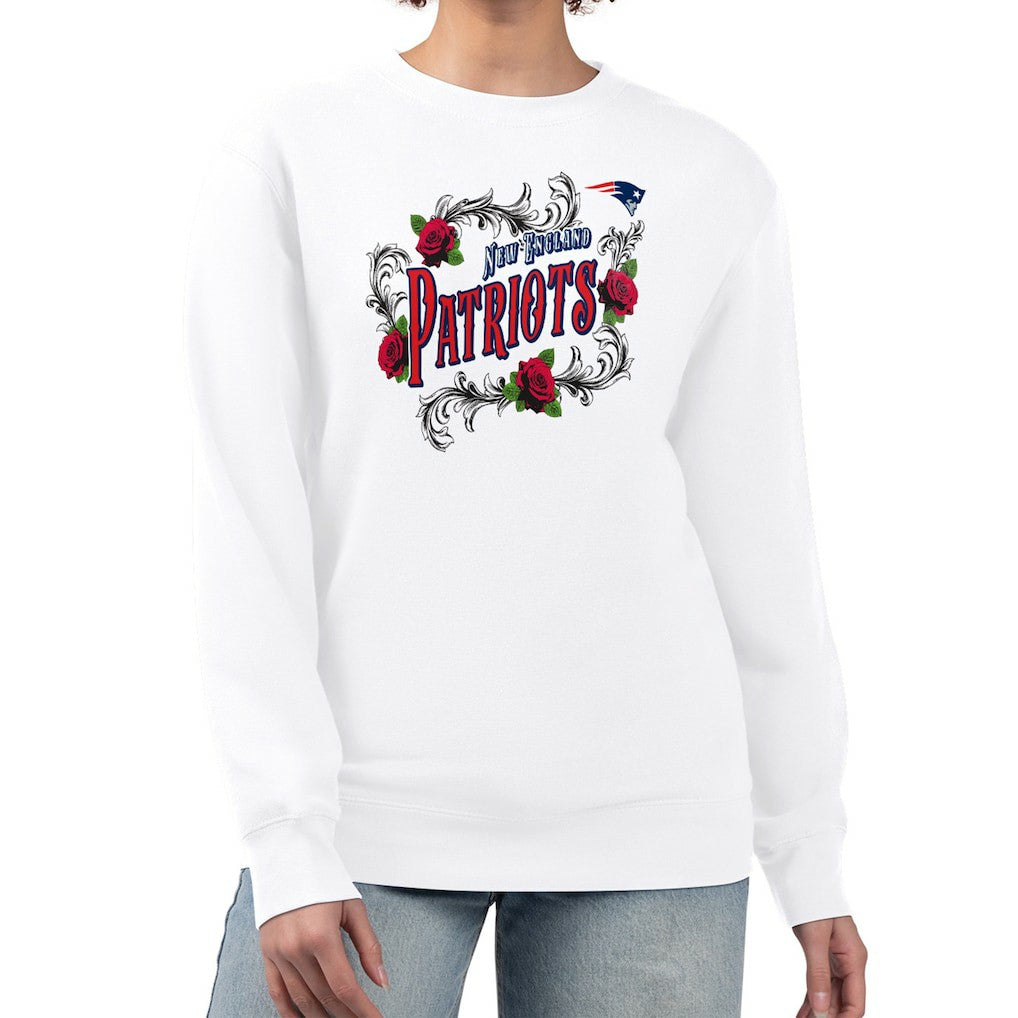 New England Patriots G-III 4Her by Carl Banks Women's Roses Fleece Tri-Blend Pullover Sweatshirt - White for sale