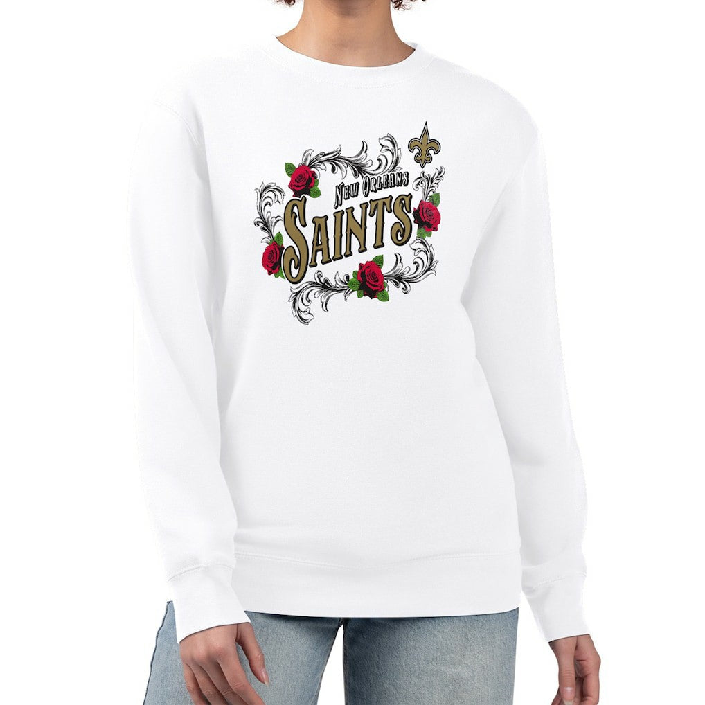 New Orleans Saints G-III 4Her by Carl Banks Women's Roses Fleece Tri-Blend Pullover Sweatshirt - White outlet