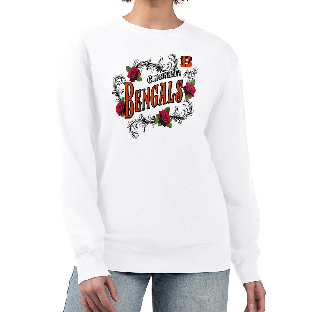 Cincinnati Bengals G-III 4Her by Carl Banks Women's Roses Fleece Tri-Blend Pullover Sweatshirt - White sale