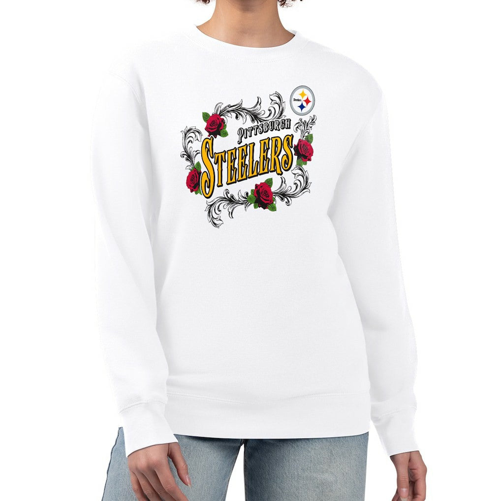 Pittsburgh Steelers G-III 4Her by Carl Banks Women's Roses Fleece Tri-Blend Pullover Sweatshirt - White for sale