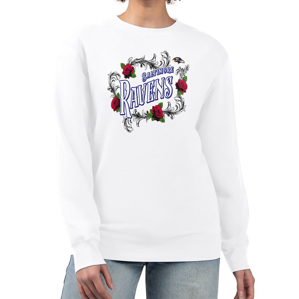 Baltimore Ravens G-III 4Her by Carl Banks Women's Roses Fleece Tri-Blend Pullover Sweatshirt - White sale