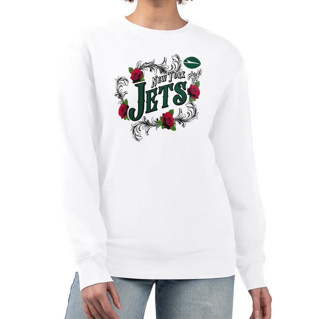New York Jets G-III 4Her by Carl Banks Women's Roses Fleece Tri-Blend Pullover Sweatshirt - White cheap