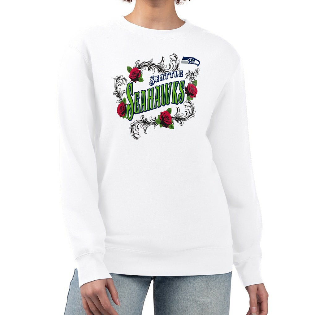 Seattle Seahawks G-III 4Her by Carl Banks Women's Roses Fleece Tri-Blend Pullover Sweatshirt - White outlet