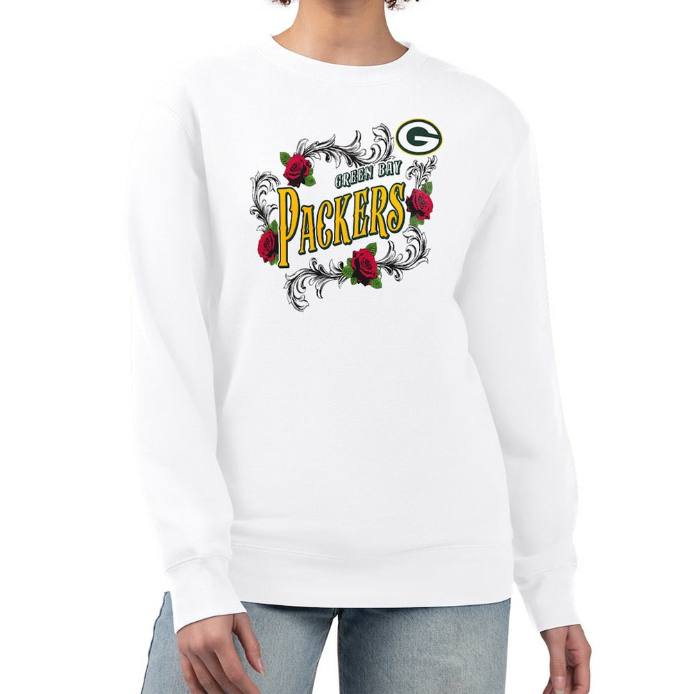 Green Bay Packers G-III 4Her by Carl Banks Women's Roses Fleece Tri-Blend Pullover Sweatshirt - White outlet