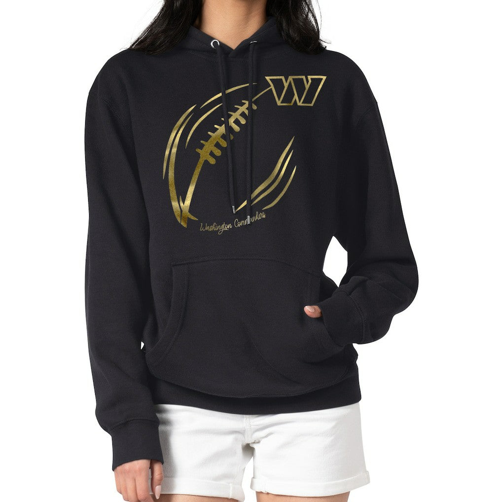 Washington Commanders G-III 4Her by Carl Banks Women's Metallic Print Football Sketch Fleece Pullover Hoodie - Black discount