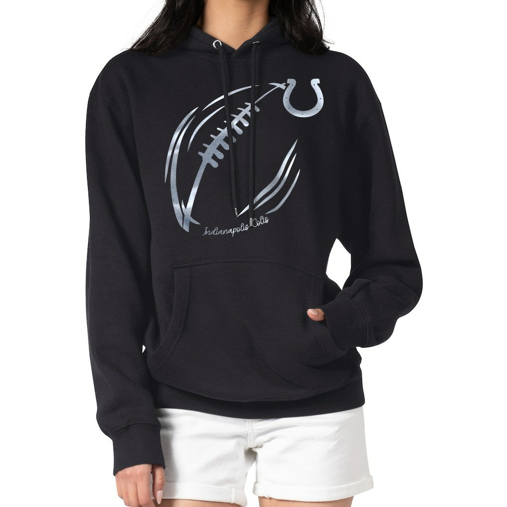 Indianapolis Colts G-III 4Her by Carl Banks Women's Metallic Print Football Sketch Fleece Pullover Hoodie - Black outlet