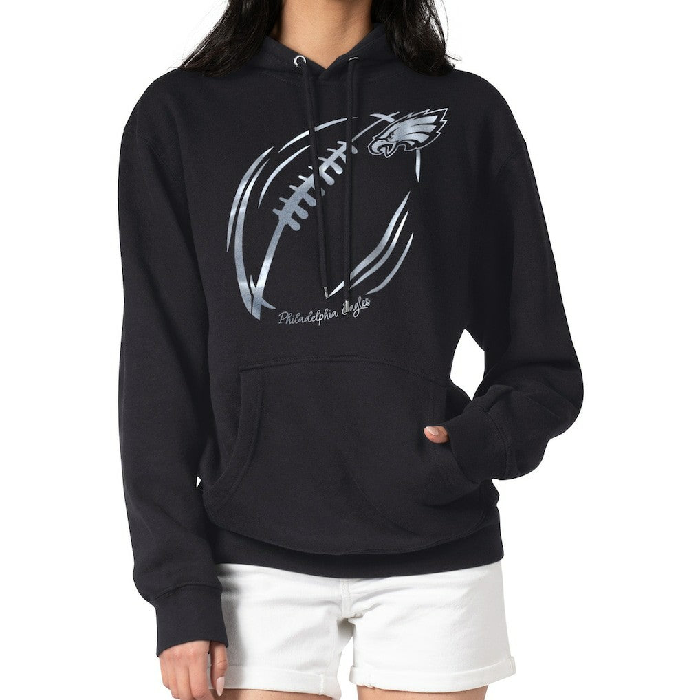 Philadelphia Eagles G-III 4Her by Carl Banks Women's Metallic Print Football Sketch Fleece Pullover Hoodie - Black outlet