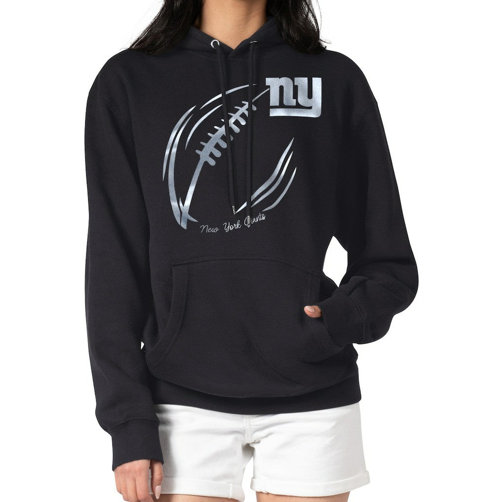New York Giants G-III 4Her by Carl Banks Women's Metallic Print Football Sketch Fleece Pullover Hoodie - Black cheap