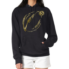 Pittsburgh Steelers G-III 4Her by Carl Banks Women's Metallic Print Football Sketch Fleece Pullover Hoodie - Black outlet