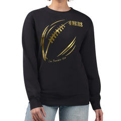 San Francisco 49ers G-III 4Her by Carl Banks Women's Metallic Print Football Sketch Fleece Crewneck Sweatshirt - Black discount