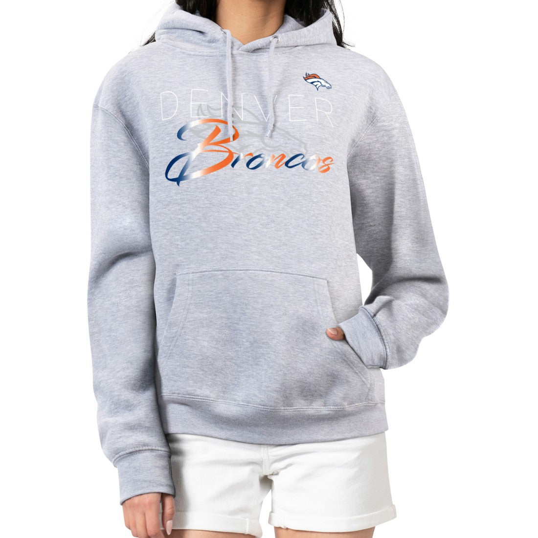 Denver Broncos G-III 4Her by Carl Banks Women's Shadow Logo Fleece Pullover Hoodie - Gray online