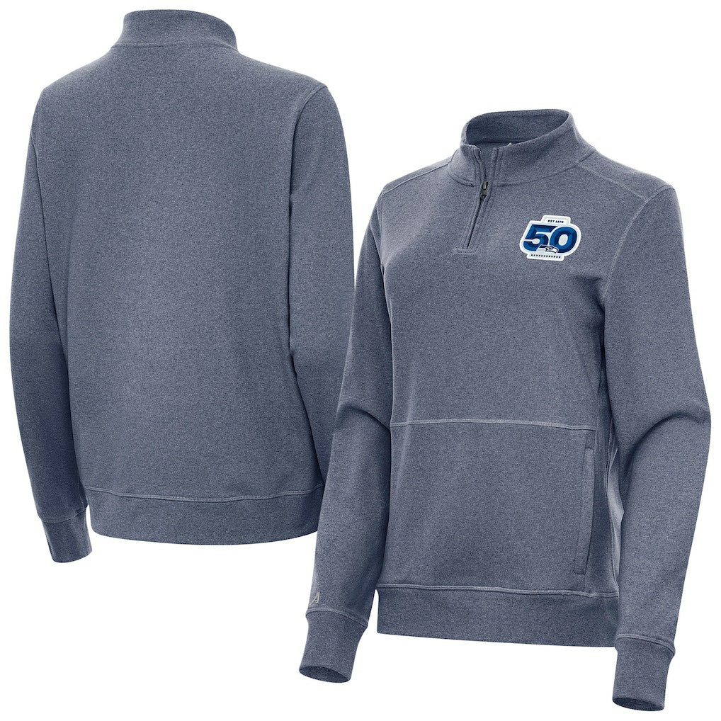 Seattle Seahawks Antigua Women's 50th Season Crush Quarter-Zip Pullover - Heather Navy outlet