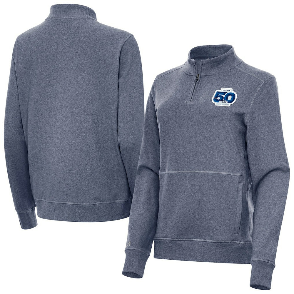 Seattle Seahawks Antigua Women's 50th Season Crush Quarter-Zip Pullover - Heather Navy outlet