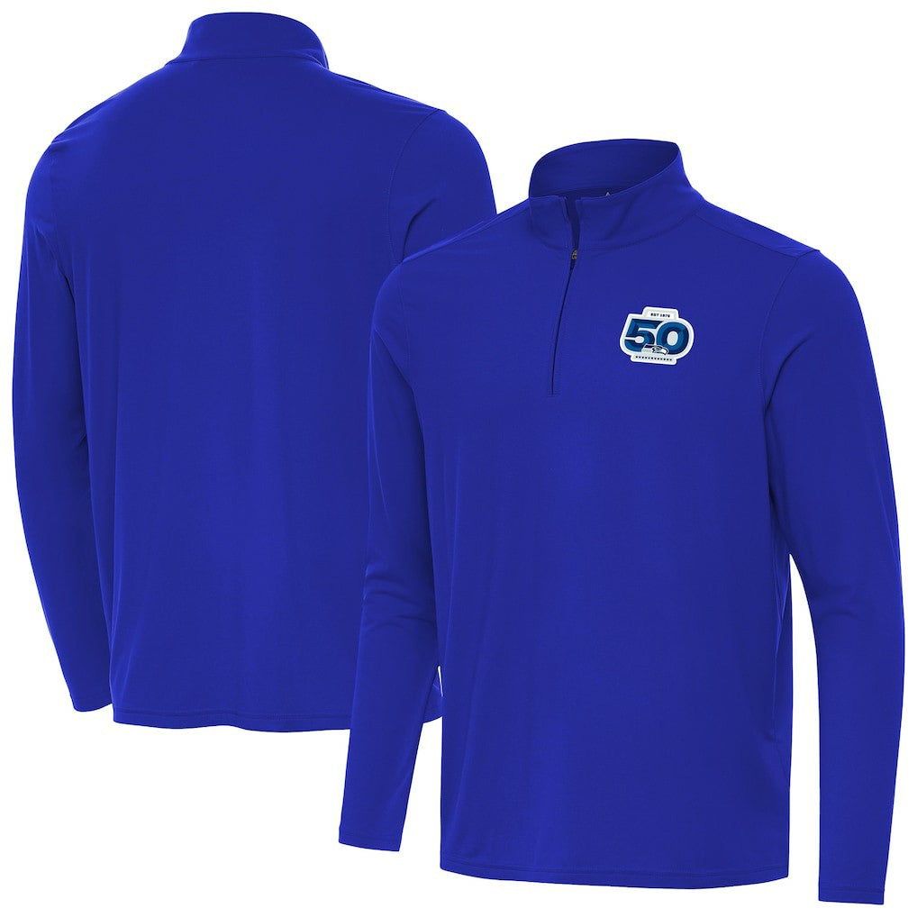 Seattle Seahawks Antigua 50th Season Intent Quarter-Zip Pullover - Royal cheap