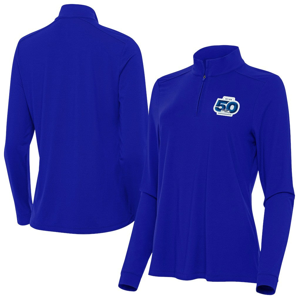 Seattle Seahawks Antigua Women's 50th Season Intent Quarter-Zip Pullover - Royal for sale