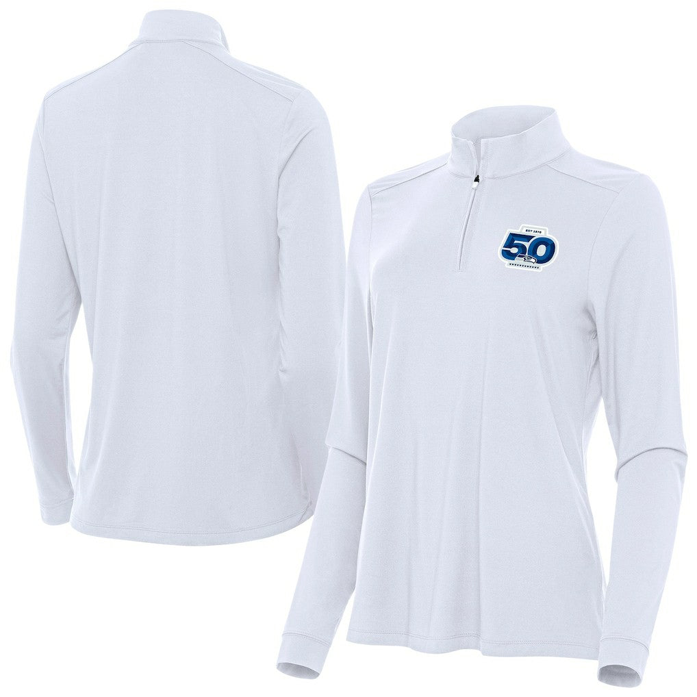 Seattle Seahawks Antigua Women's 50th Season Intent Quarter-Zip Pullover - White outlet