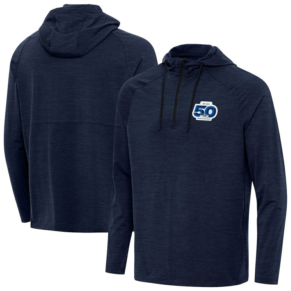 Seattle Seahawks Antigua 50th Season Spikes Raglan Quarter-Zip Hoodie - College Navy cheap