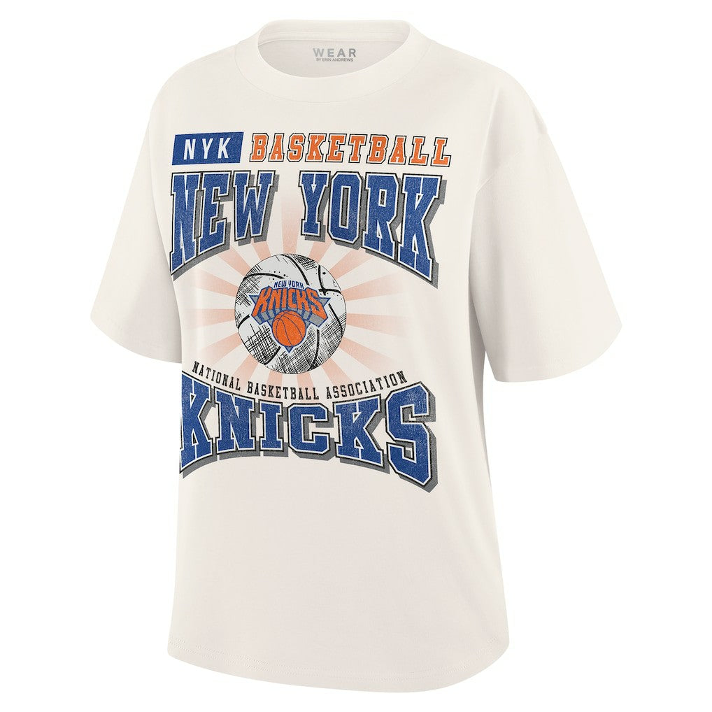 New York Knicks WEAR by Erin Andrews Women's Ball Boyfriend T-Shirt - Cream outlet