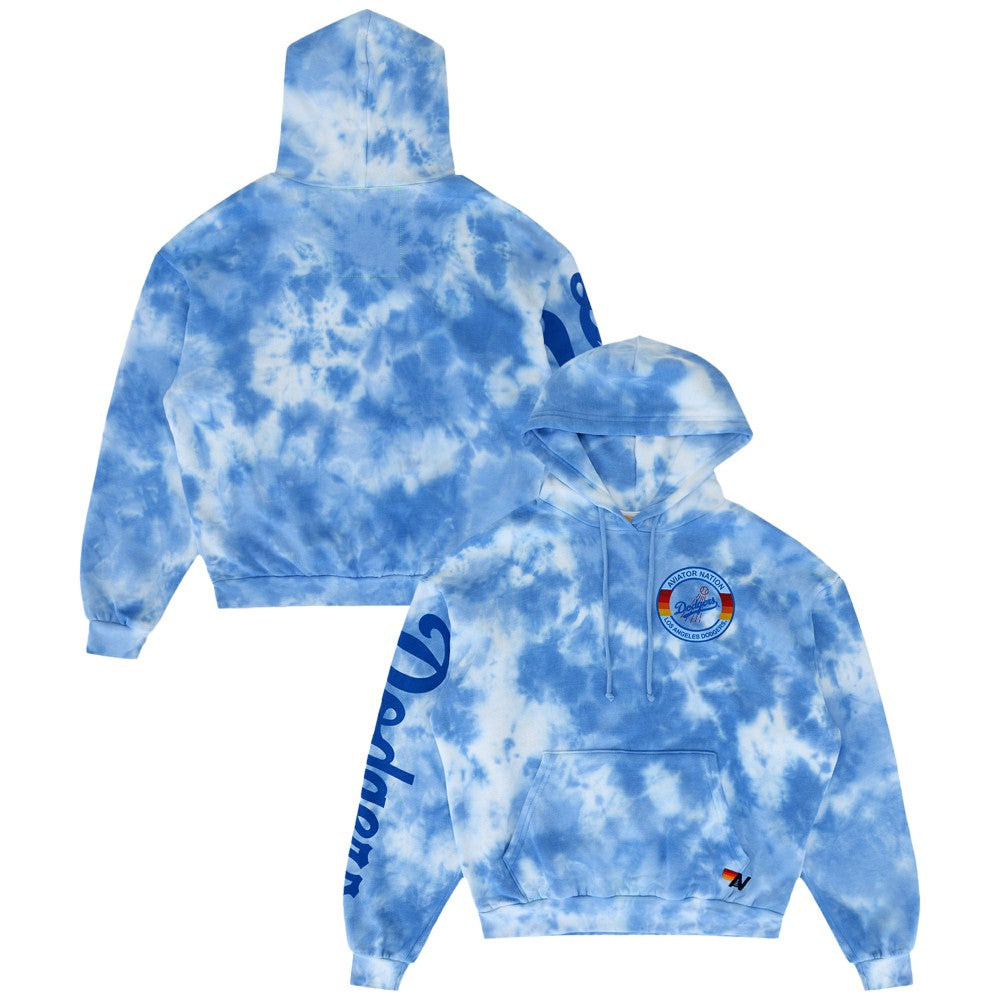 Los Angeles Dodgers Aviator Nation x MLB Unisex Tie-Dye Tri-Blend Hoodie - Light Blue