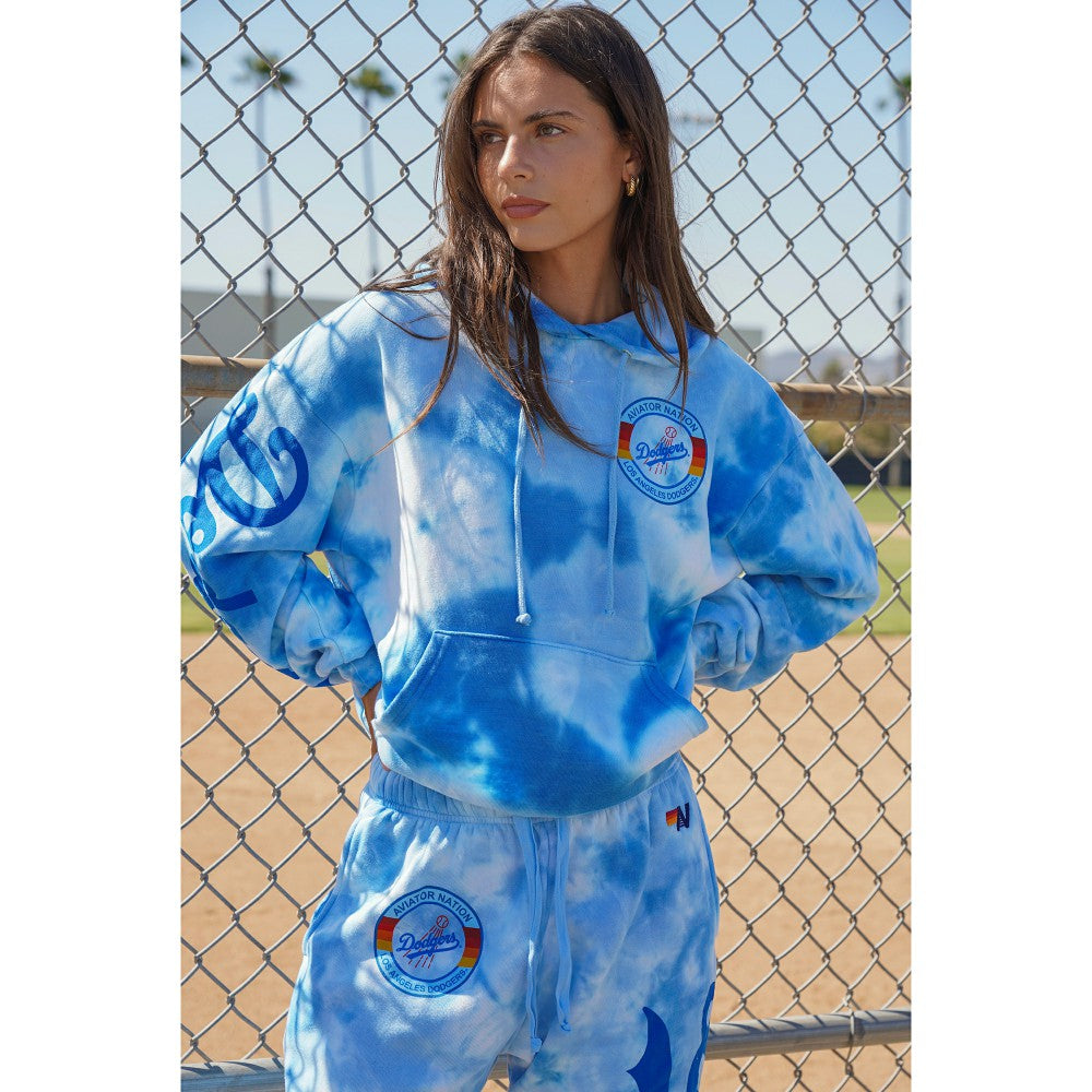 Los Angeles Dodgers Aviator Nation x MLB Unisex Tie-Dye Tri-Blend Hoodie - Light Blue