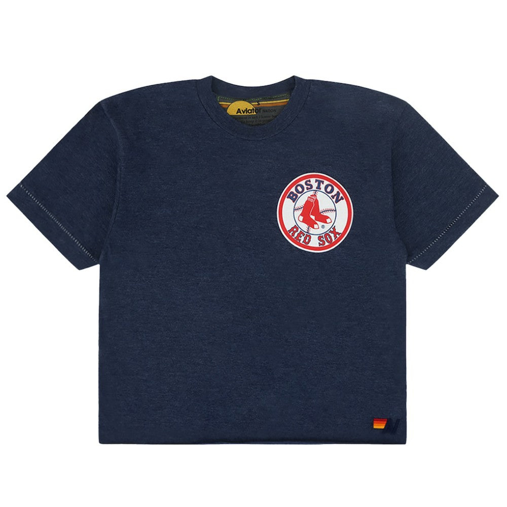 Boston Red Sox Aviator Nation x MLB Women's Cropped Boyfriend Tri-Blend T-Shirt - Navy